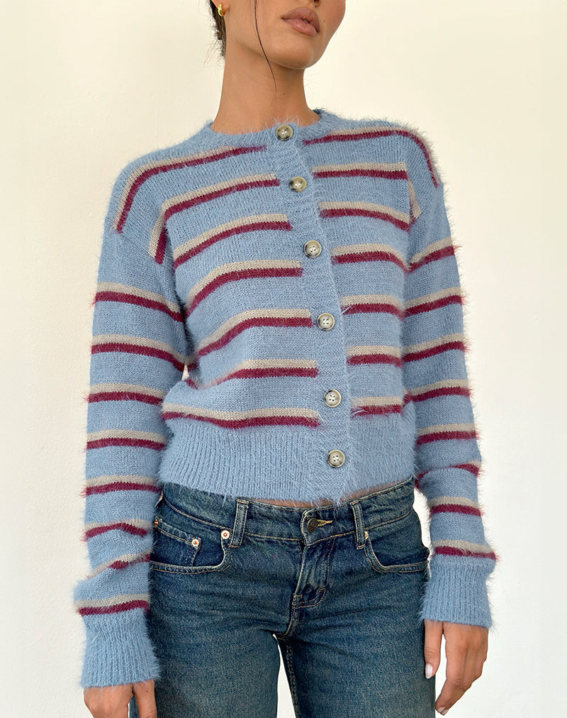 Image of Audrina Cardigan in Blue and Red Stripe