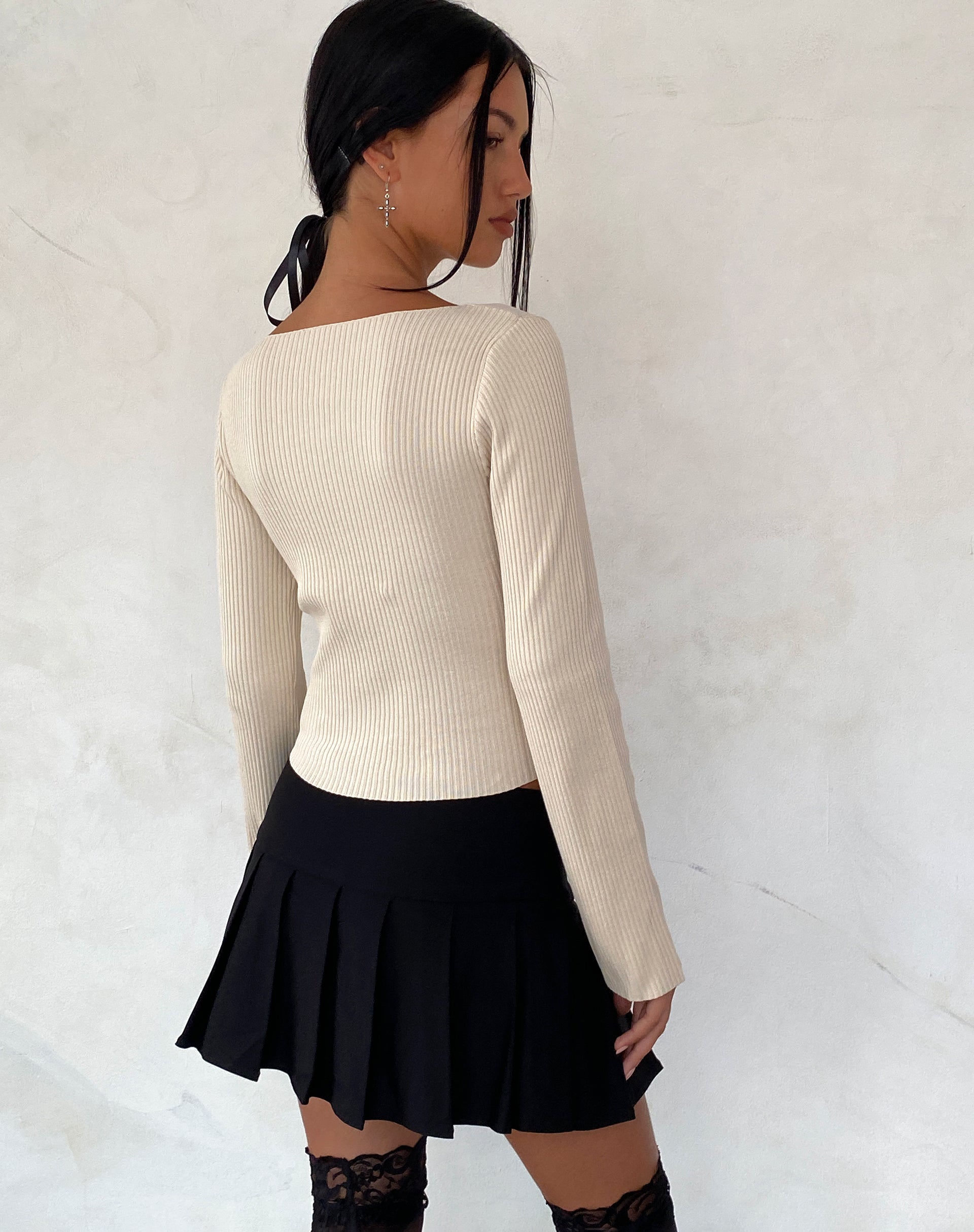 Image of Awdella Knitted Long Sleeve Top in Beige
