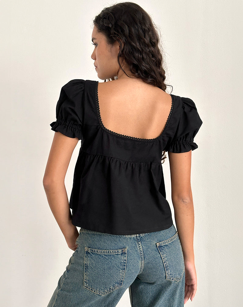 Image of Axoni Square Neck Blouse in Linen Black