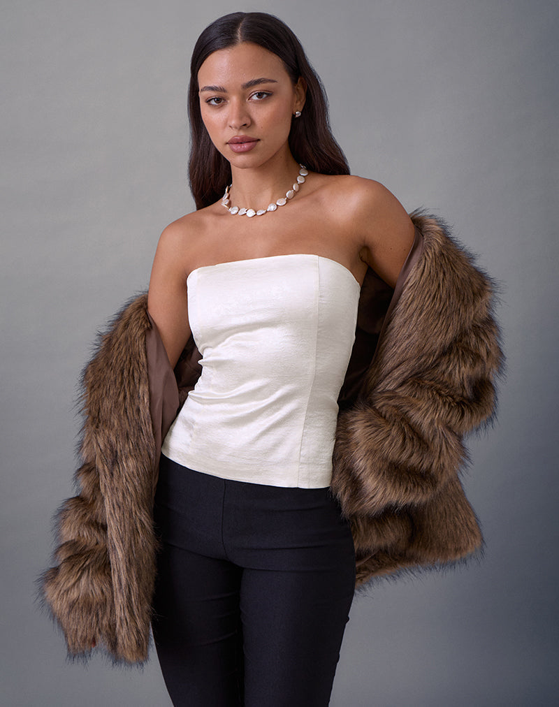 Image of Ayaka Lace Up Corset Top in Satin Jacquard Ivory