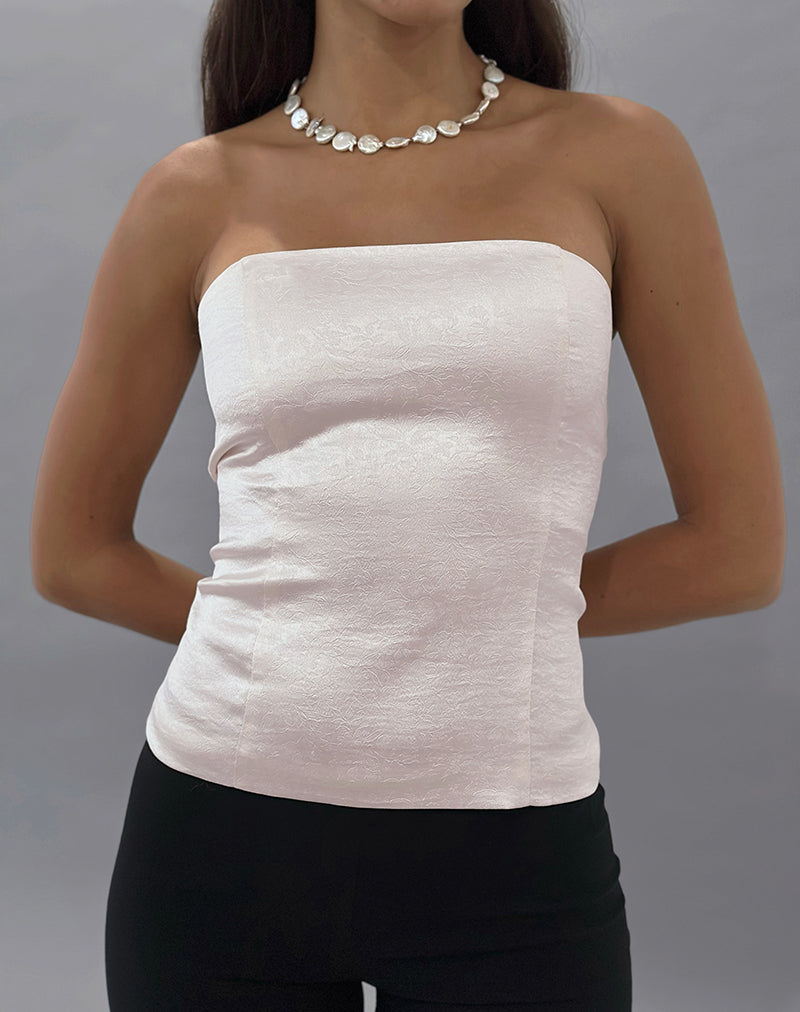 Image of Ayaka Lace Up Corset Top in Satin Jacquard Ivory