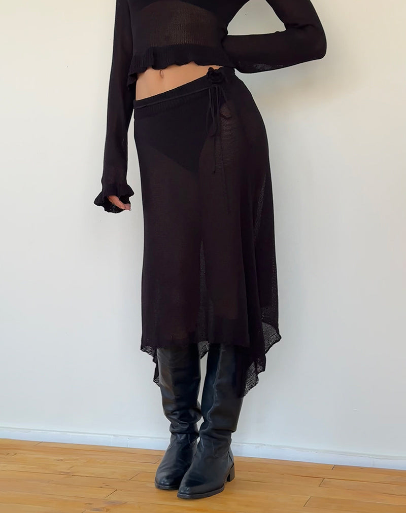 Tierra Fine Knit Midi Skirt in Black