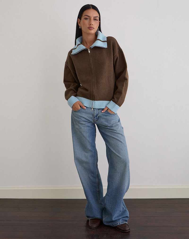 Image of Ayamu Zip Jumper in Knit Brown