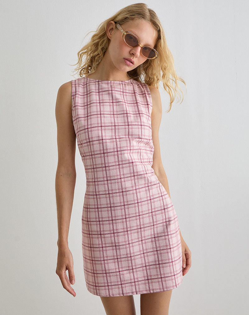Image of Ayana Backless Mini Dress in Basic Tartan Pink