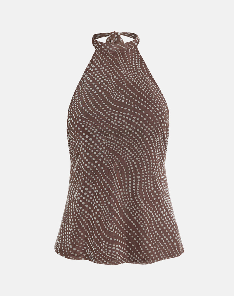 Image of Badilah Top in Abstract Polka Flock Brown