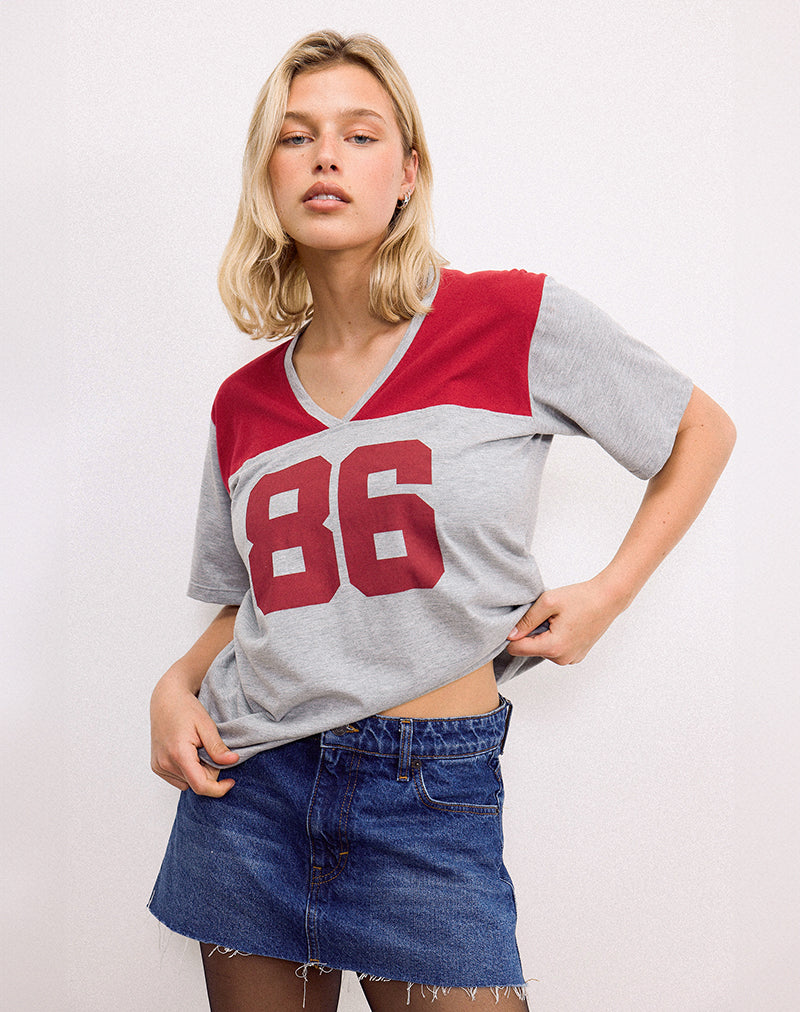 Balap Oversized Top in Grey Marl and Adrenaline Red with '86' Emb