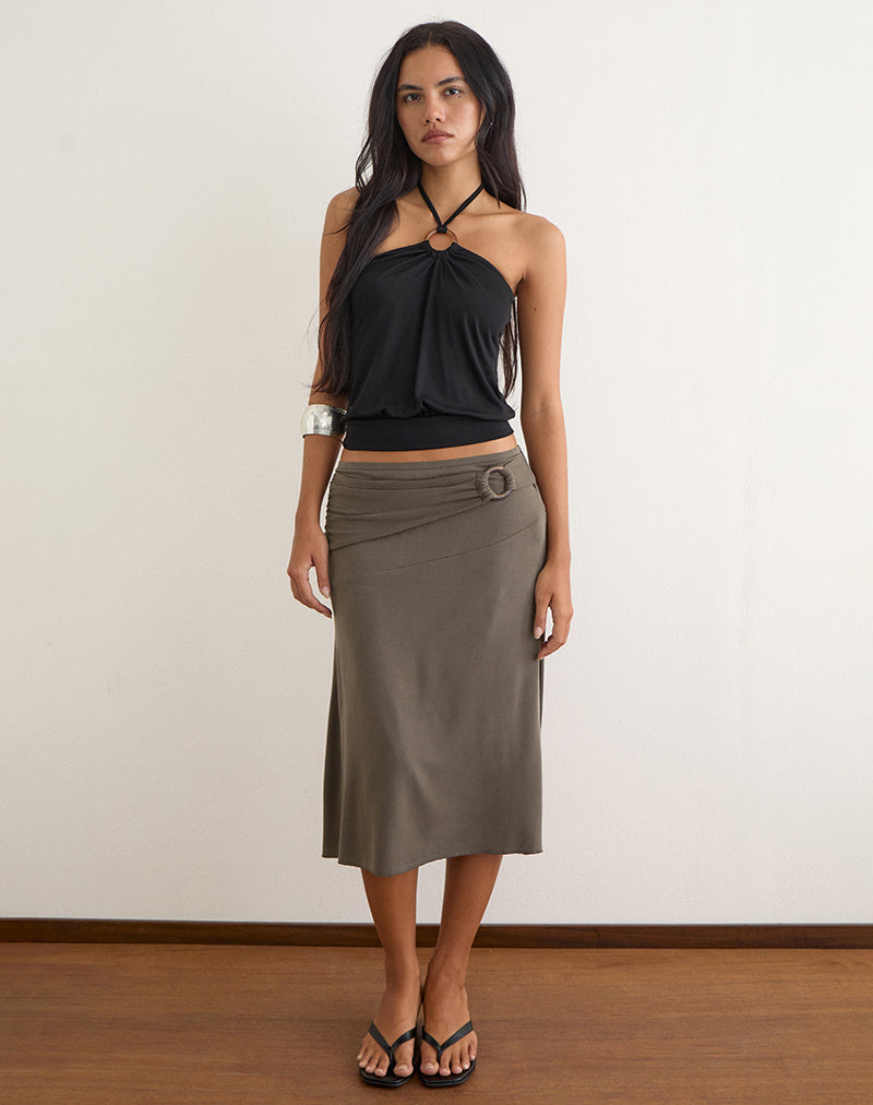 Yusra Midi Skirt in Cupro Dark Brown