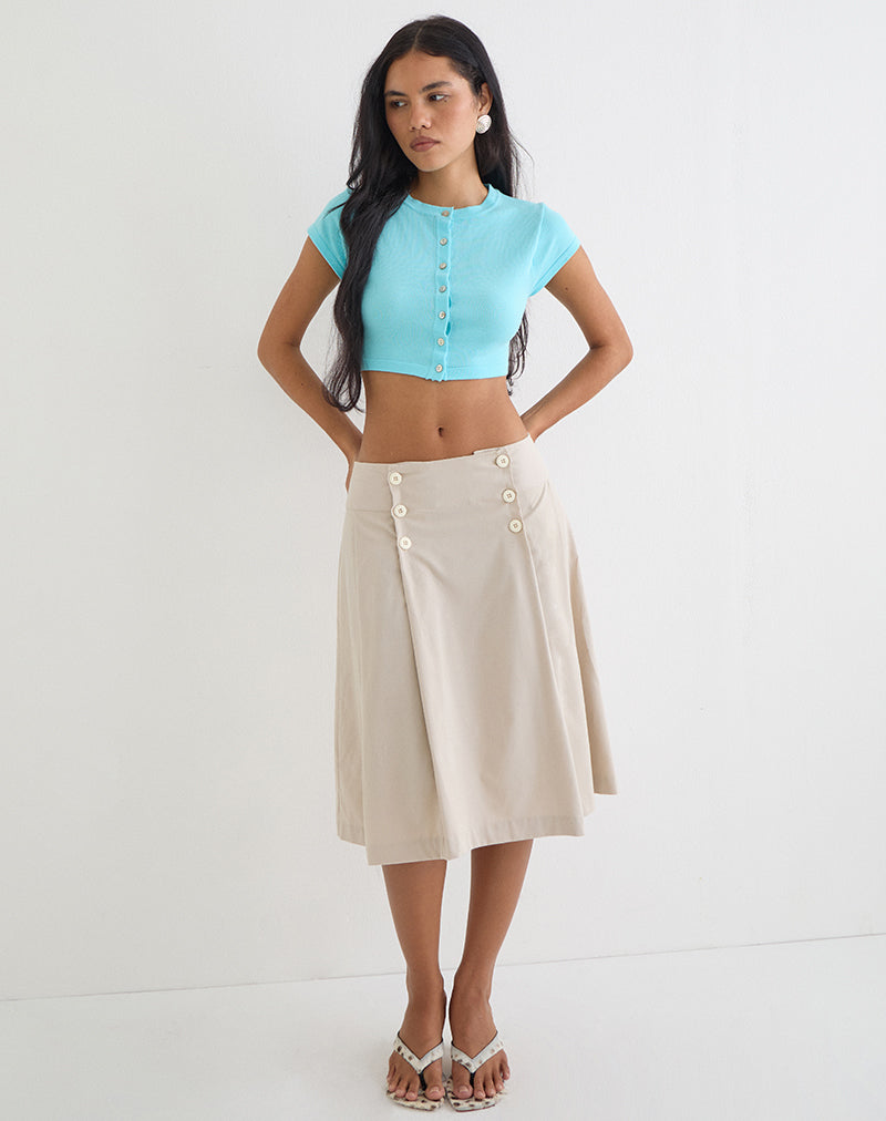 Babete Pleat Midi Skirt in Cotton Light Twill Stone