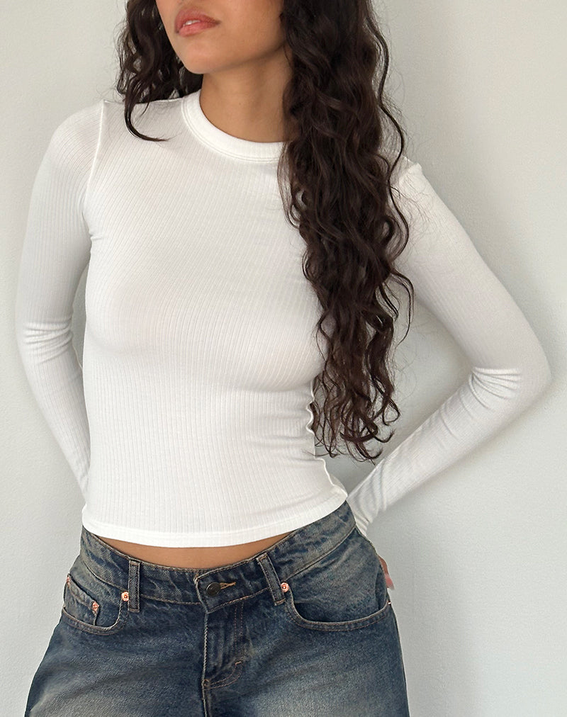 Image of Beech Ribbed Long Sleeve Top in Off White