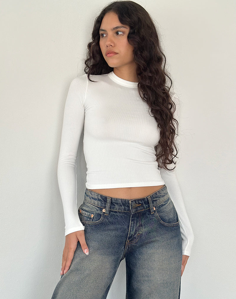 Image of Beech Ribbed Long Sleeve Top in Off White
