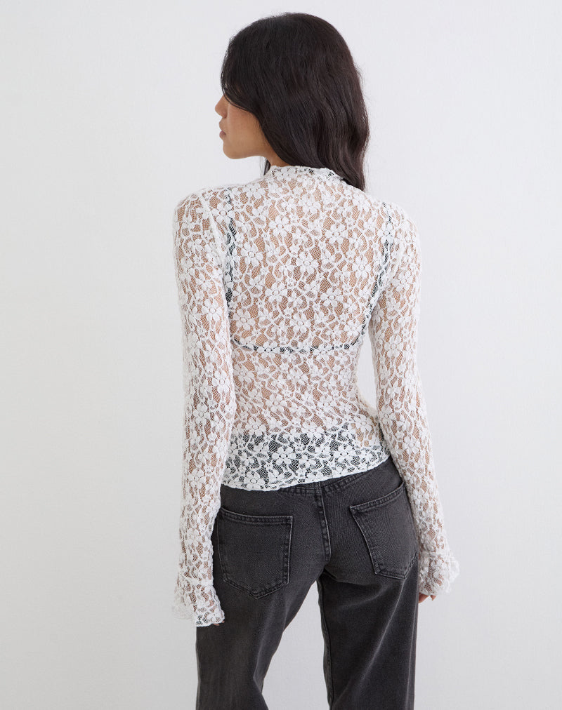 Image of Beerus Long Sleeve Mock Neck Top in Lace Ivory