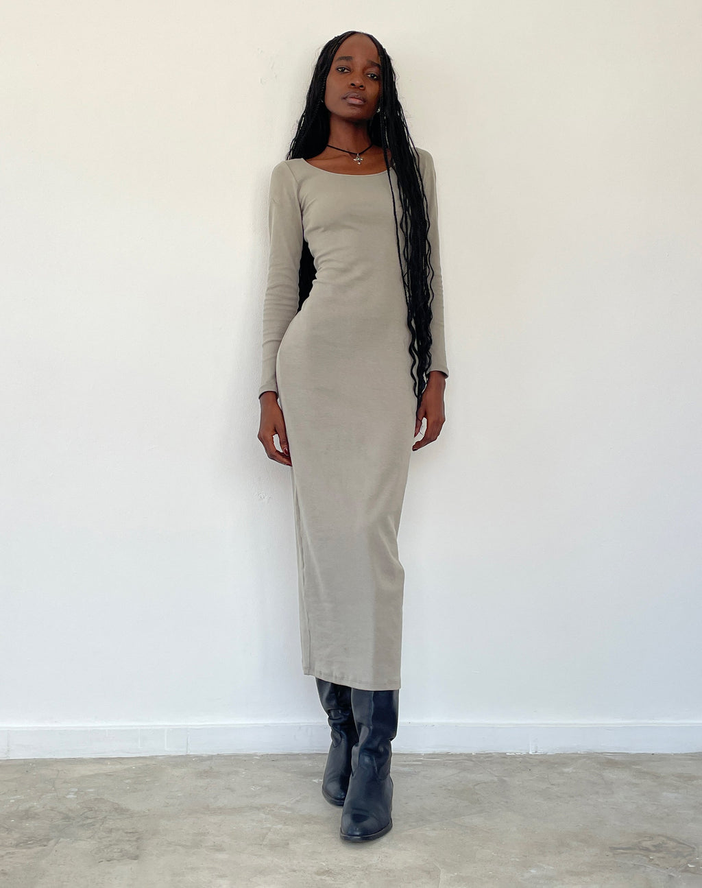 Belila Long Sleeve Maxi Dress in Sage Grey