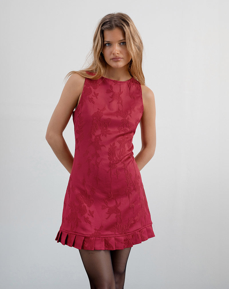 Image of Benian Mini Dress in Satin Jacquard Red