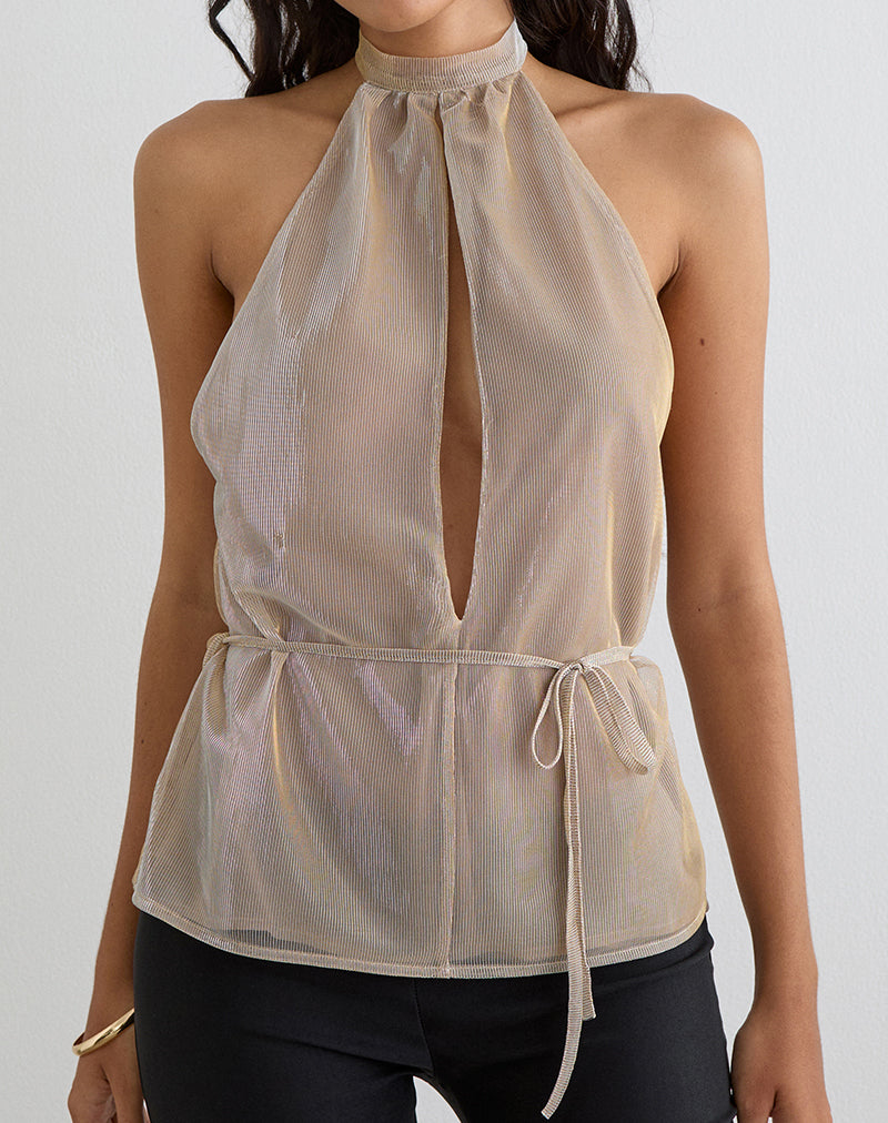 Benicia High Neck Keyhole Top in Gold