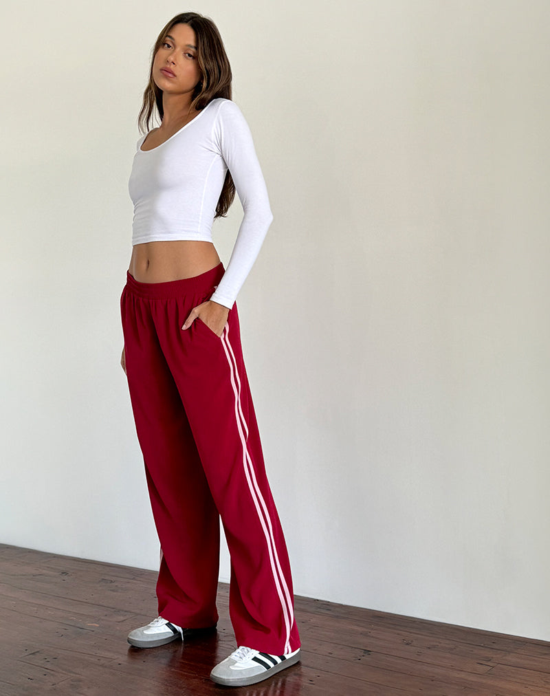 Bennett Wide Leg Trouser in Tailoring Red with Pink Stripe