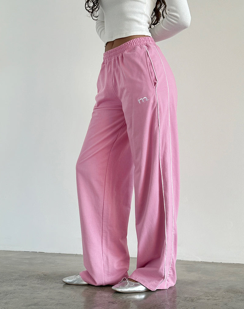 Benton Jogger in Flamingo Pink with White Binding and M Embroidery