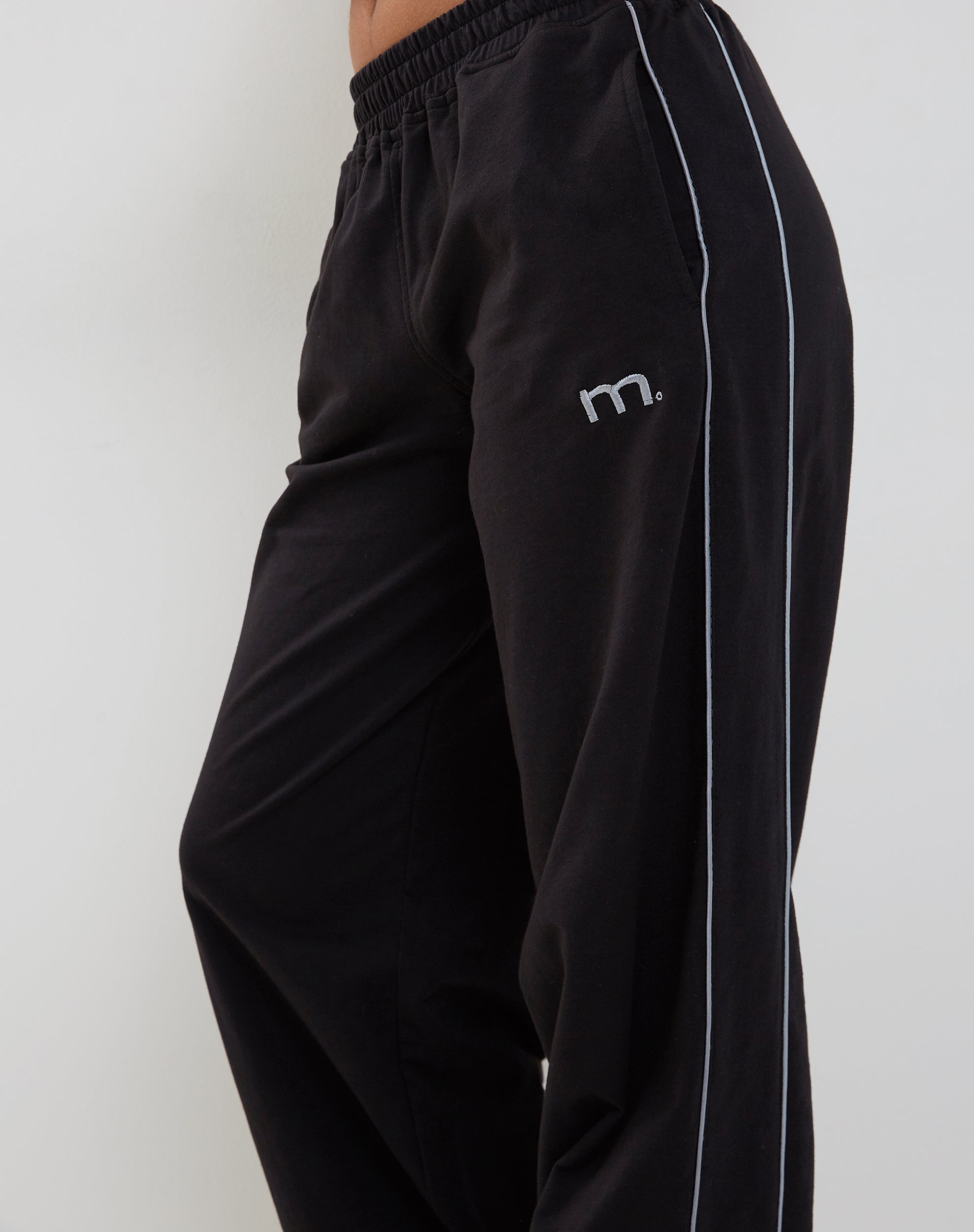 Black with Dark Grey Piping and 'M' Embroidery Wide Leg Jogger