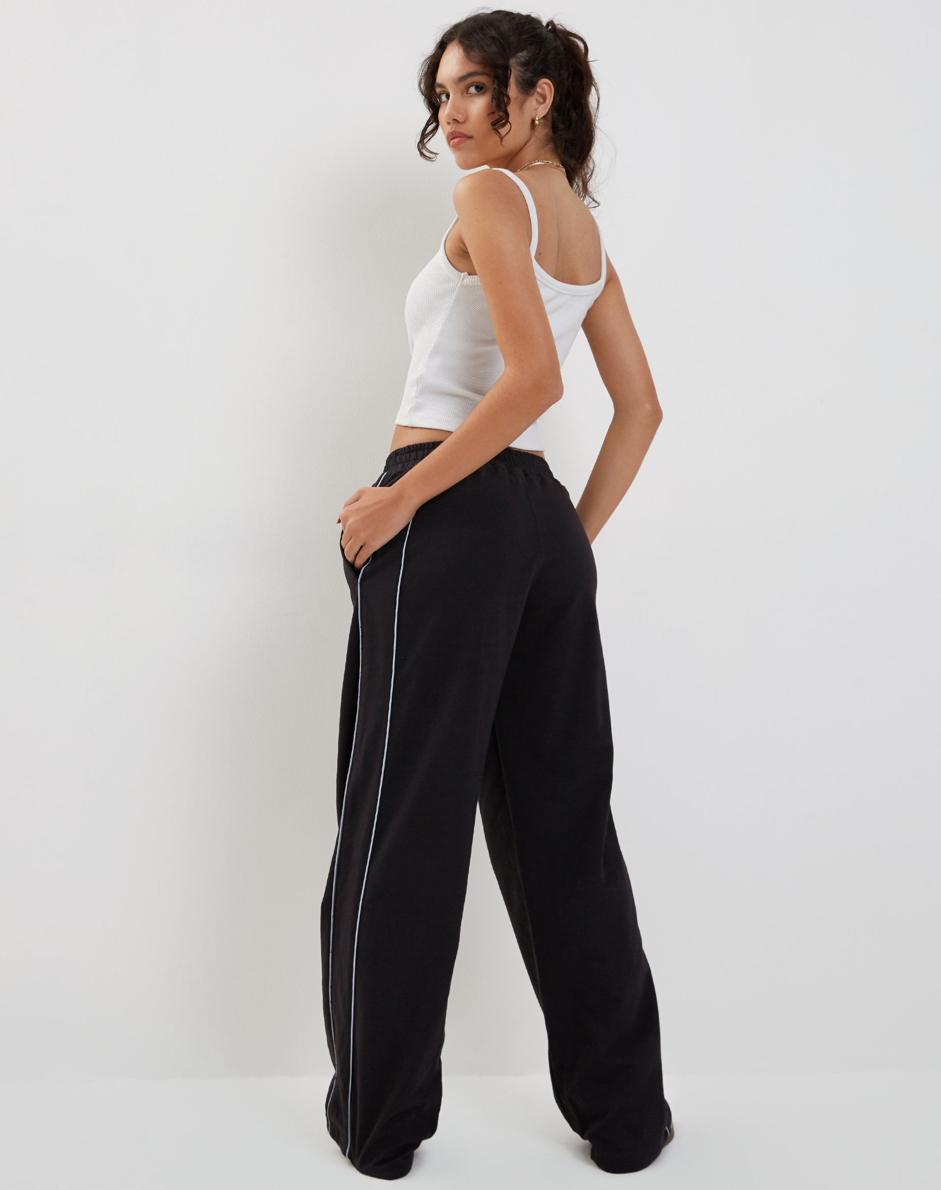 Black with Dark Grey Piping and 'M' Embroidery Wide Leg Jogger