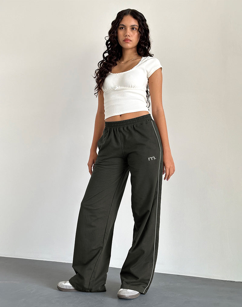 Image of Benton Wide Leg Jogger in Olive with 'M' Embroidery