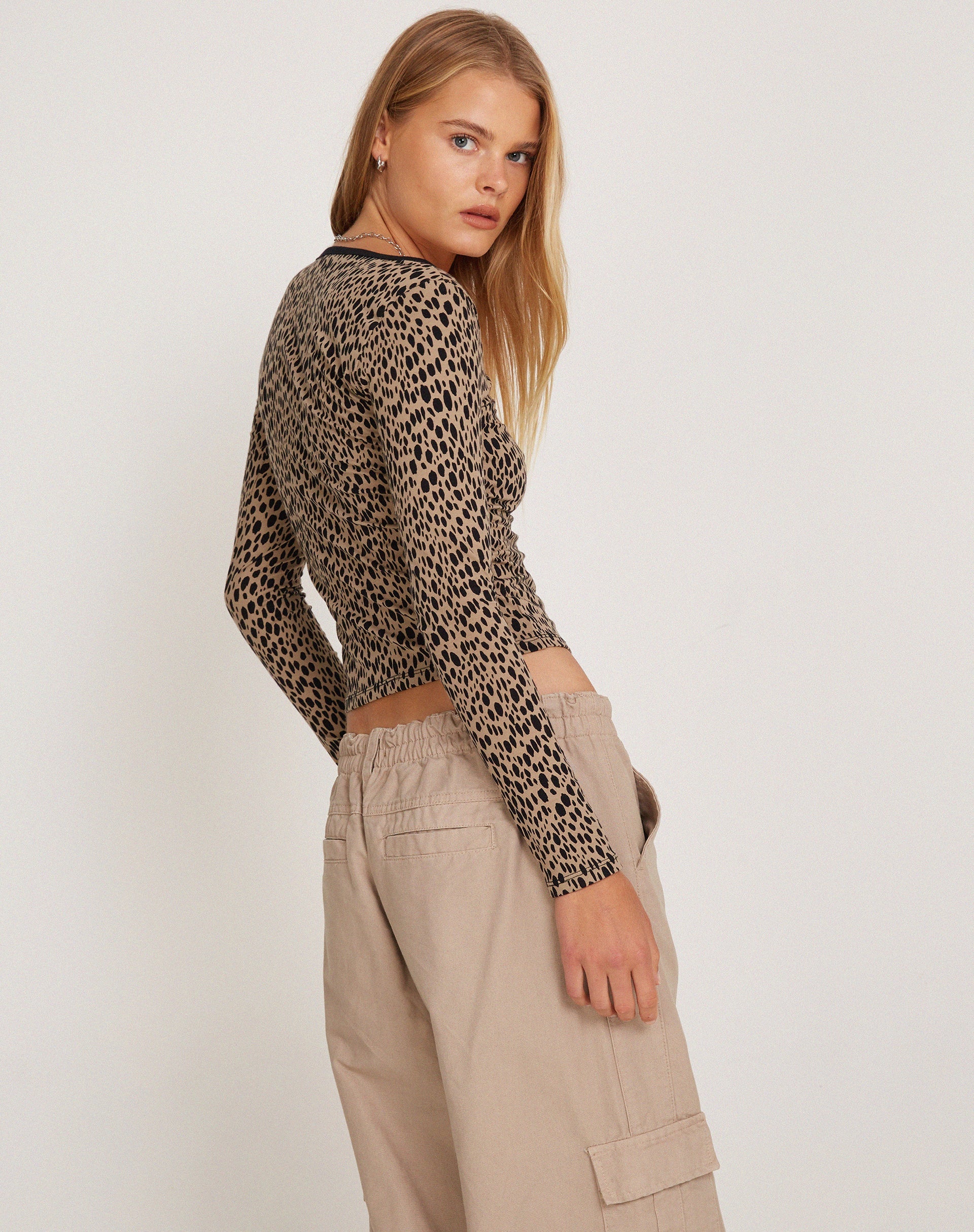 Image of Beshi Long Sleeve Top in Mini Cheetah Black Binding