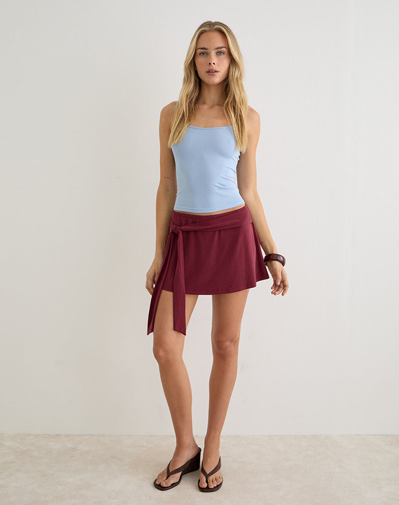 Image of Grecia Tie Mini Skirt in Cupro Burgundy