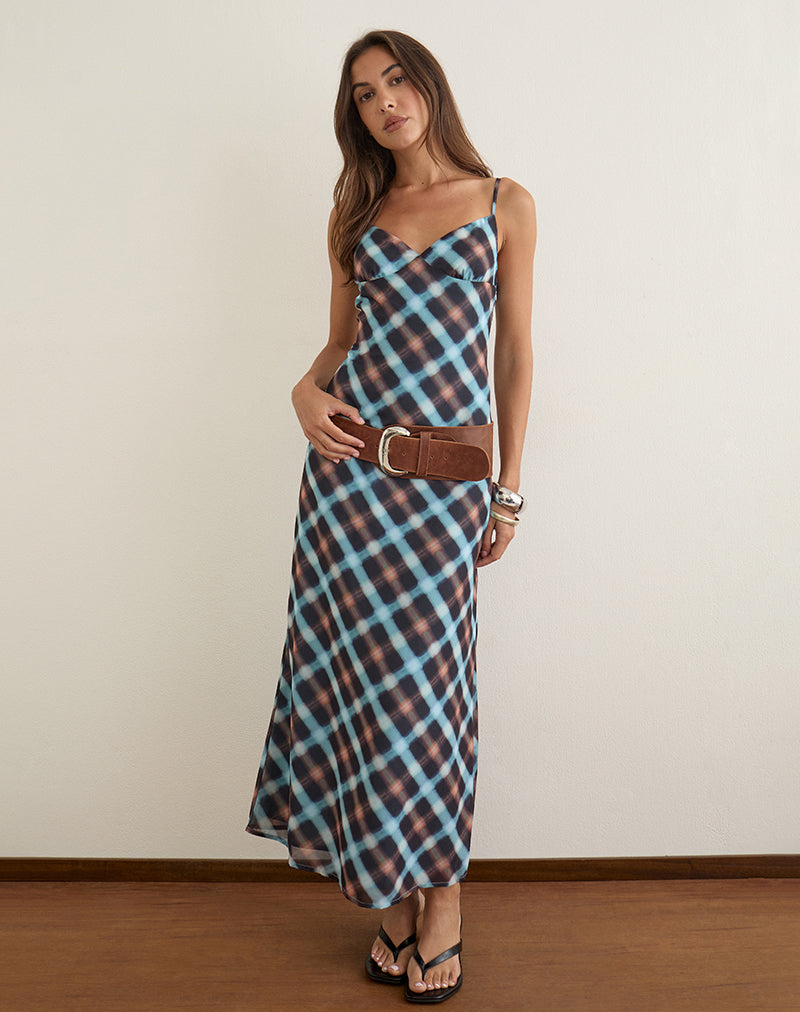 Image of Bianna Dress in Chiffon Black and Blue Hazy Check