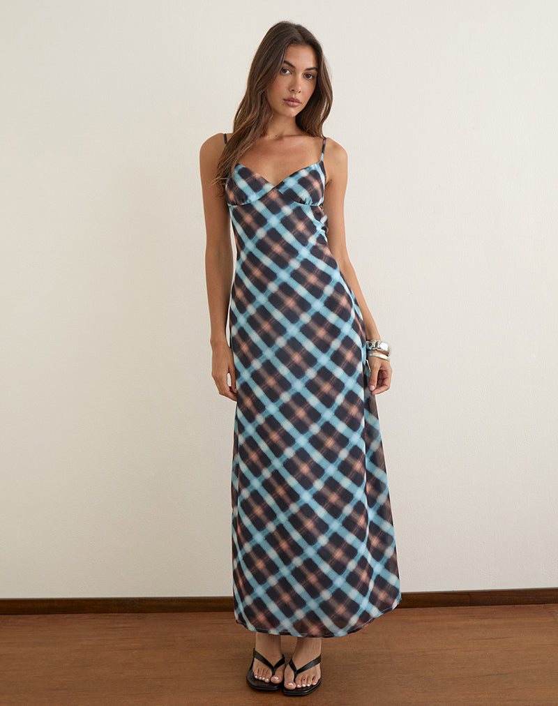 Image of Bianna Dress in Chiffon Black and Blue Hazy Check