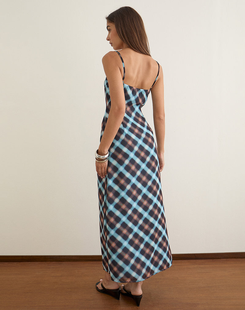 Image of Bianna Dress in Chiffon Black and Blue Hazy Check