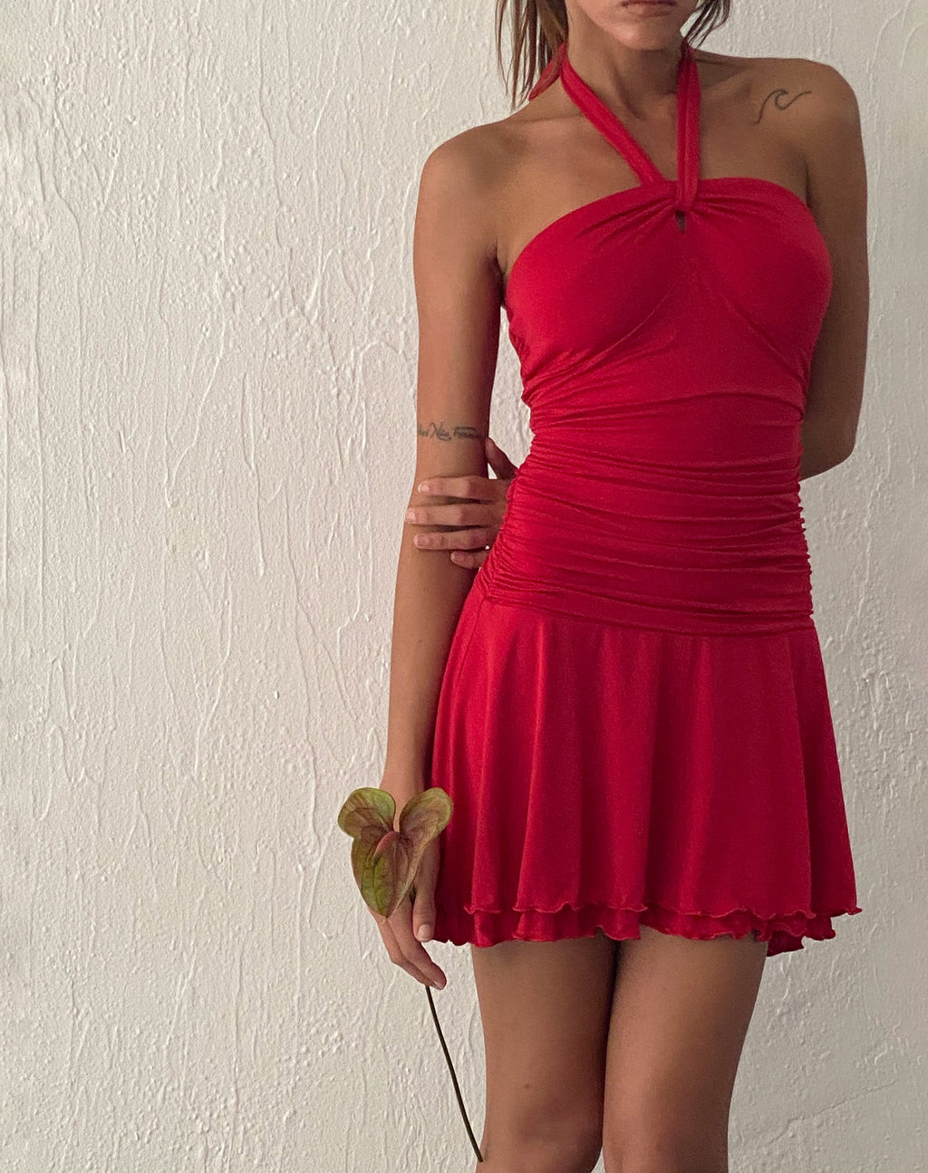 Bibi Bandeau Halterneck Mini Dress in Red
