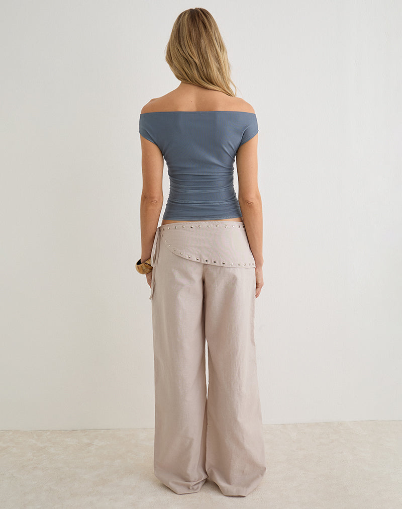 Image of Doka Trouser in Stone Linen with Studs Trim