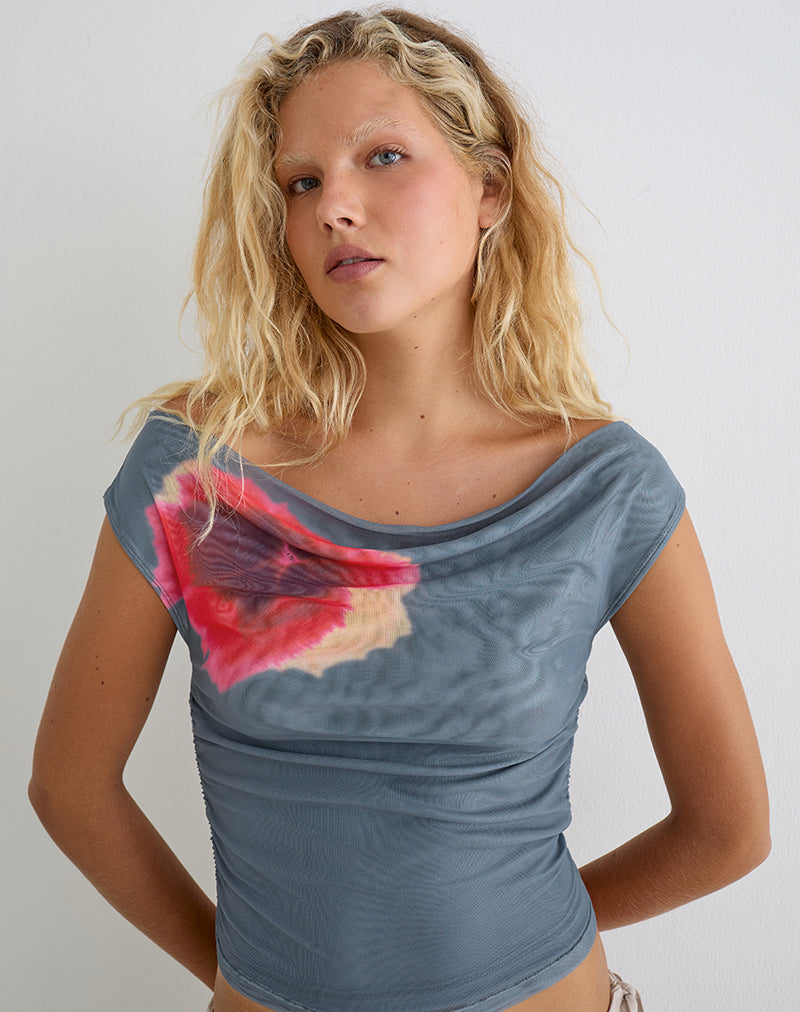 Image of Bisik Top in Grey with Big Petal Script