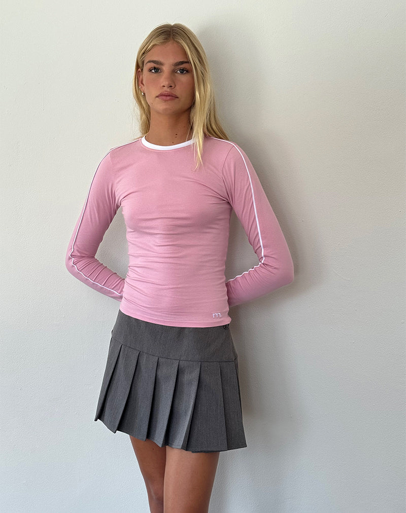 Image of Bonija Long Sleeve Top in Flamingo Pink with White Piping and M Embroidery