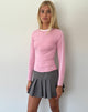 Image of Bonija Long Sleeve Top in Flamingo Pink with White Piping and M Embroidery