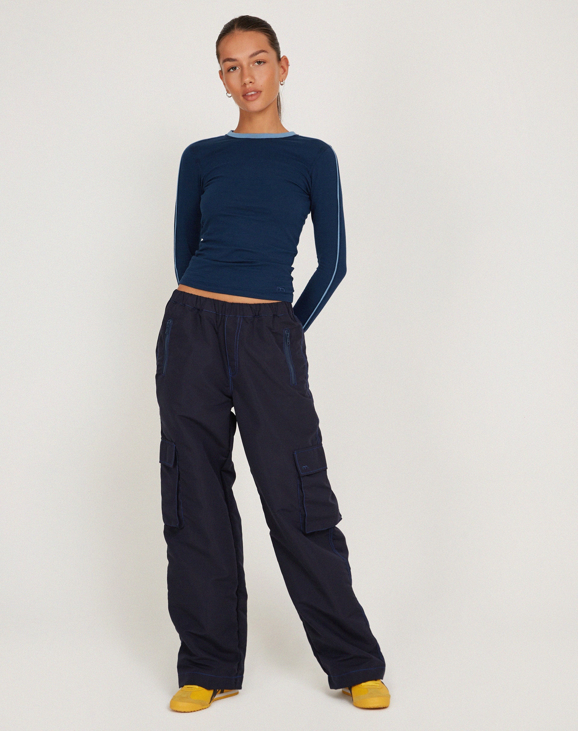 image of Oriells Cargo Trouser in Navy Top Stitch
