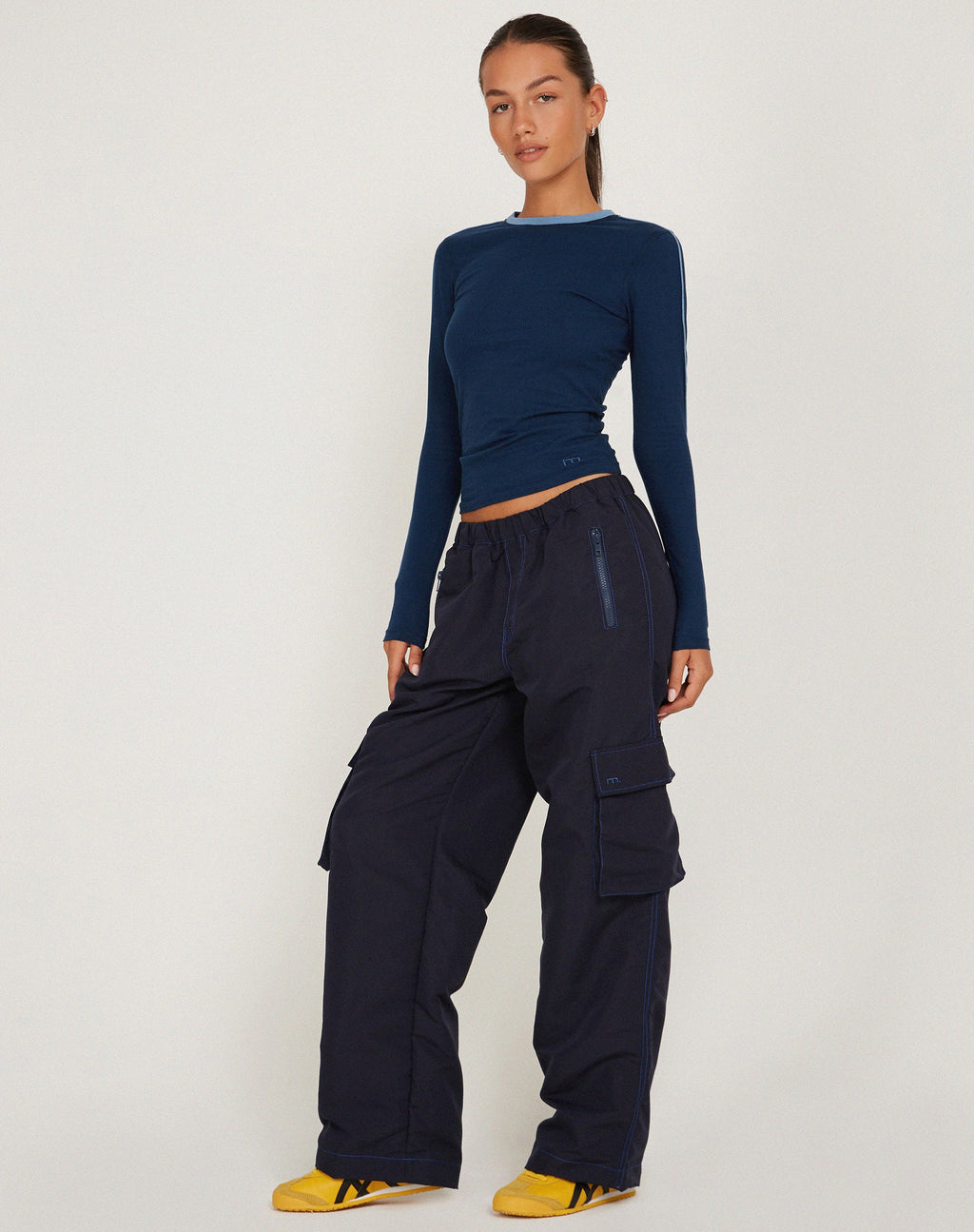 Oriells Cargo Trouser in Navy Top Stitch