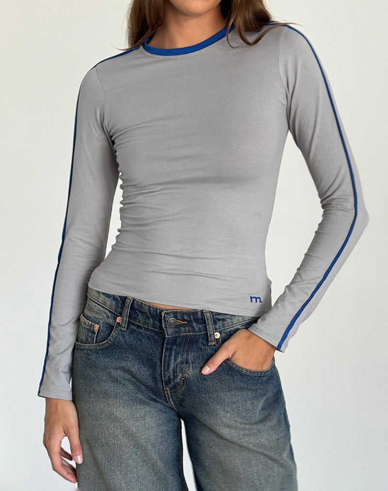 Image of Bonija Long Sleeve Top in Grey with Cobalt Blue Piping