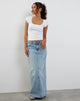 image of Low Rise Denim Maxi Skirt in Bleach Denim