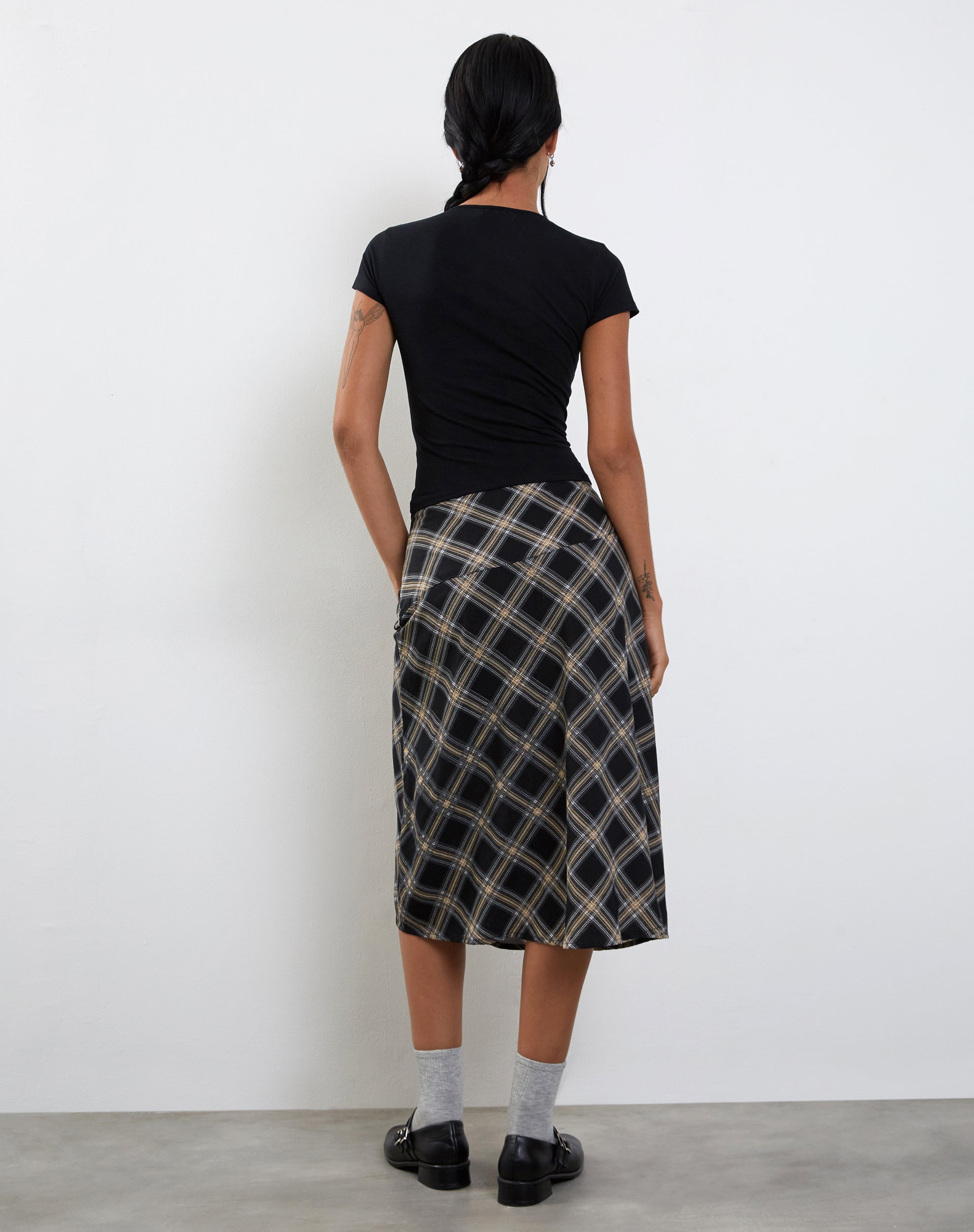 Images of Brella Midi Skirt in Black and Grey Check