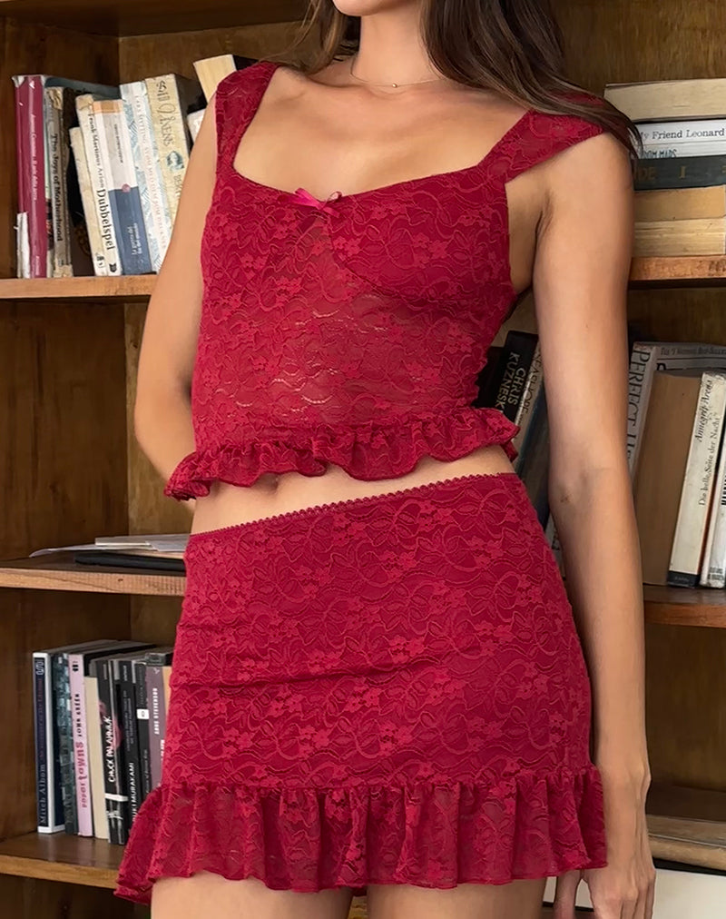 Image of Krecia Mini Skirt in Deep Red Lace