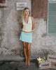 Image of Brix Asymmetric Mini Skirt in Chunk Waist Jersey Aqua