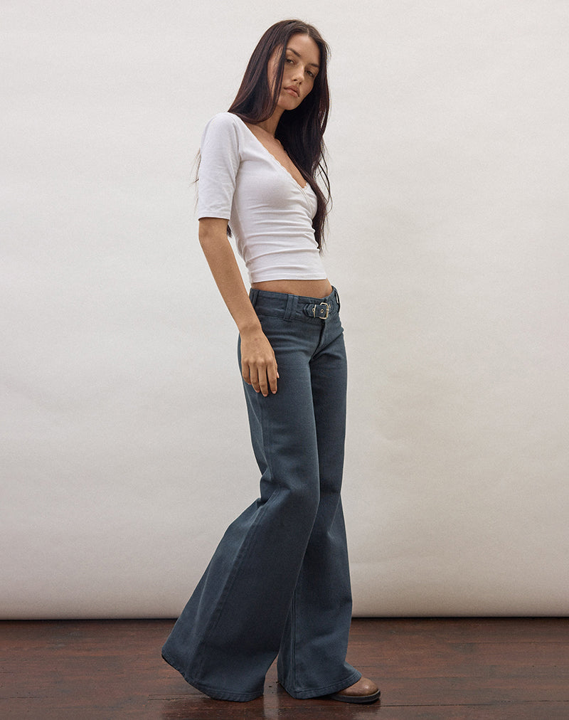 Image of Buckle Flare Trouser in Air Force Blue