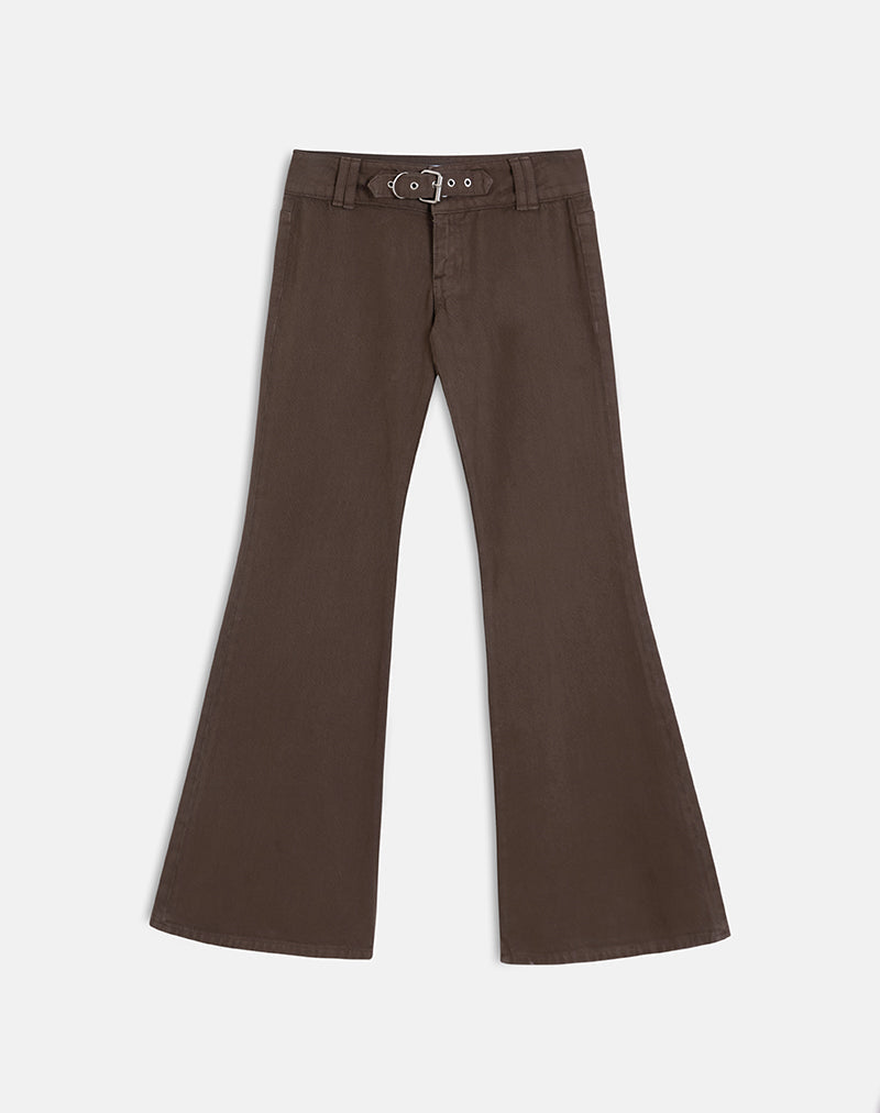 Image of Buckle Flare Trouser in Dark Brown
