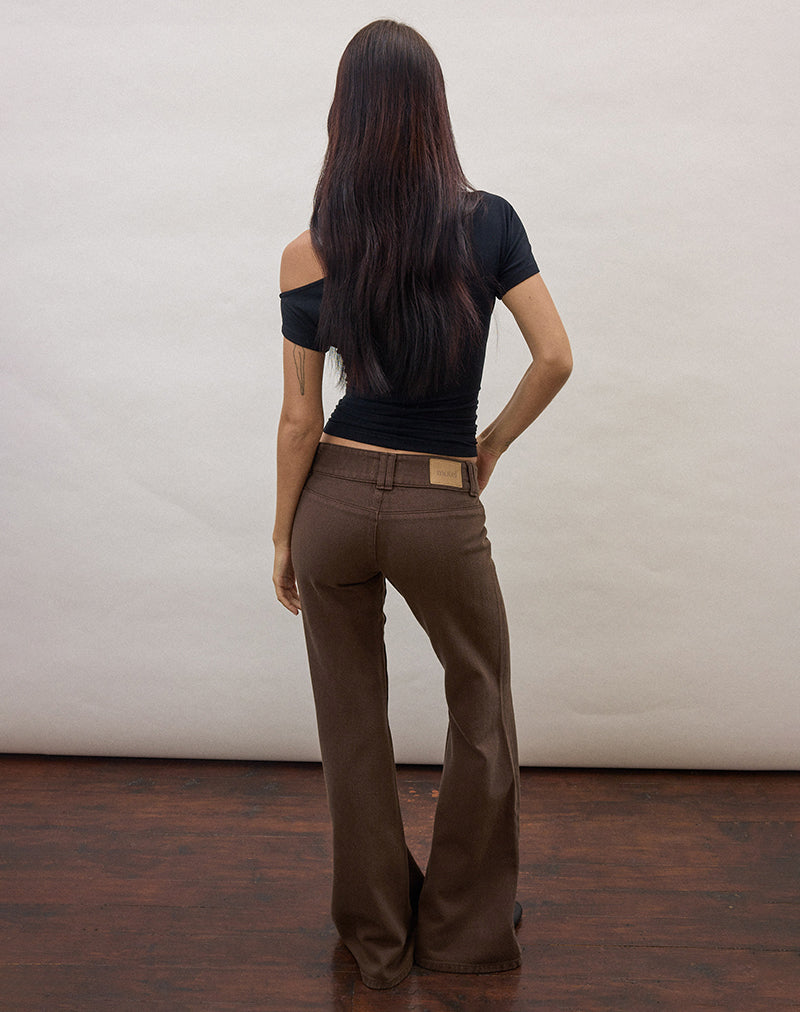 Image of Buckle Flare Trouser in Dark Brown