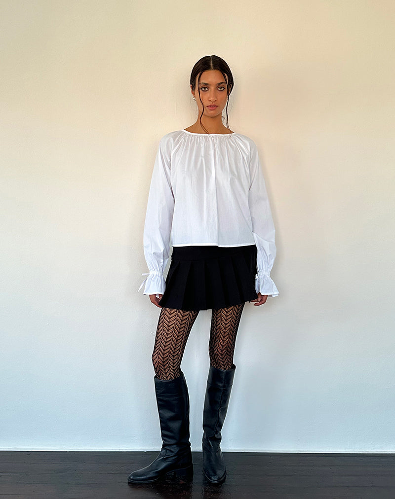 Image of Bulila Tie Sleeve Blouse in White Poplin