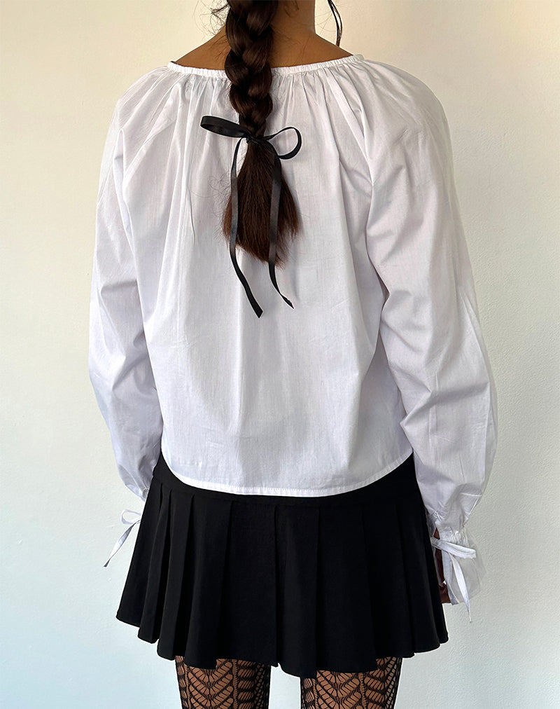 Image of Bulila Tie Sleeve Blouse in White Poplin