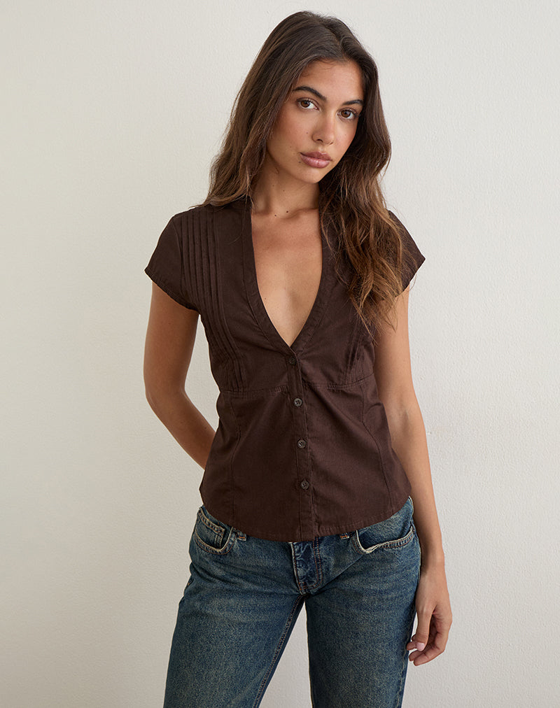 Image of Burke Blouse in Poplin Bitter Chocolate