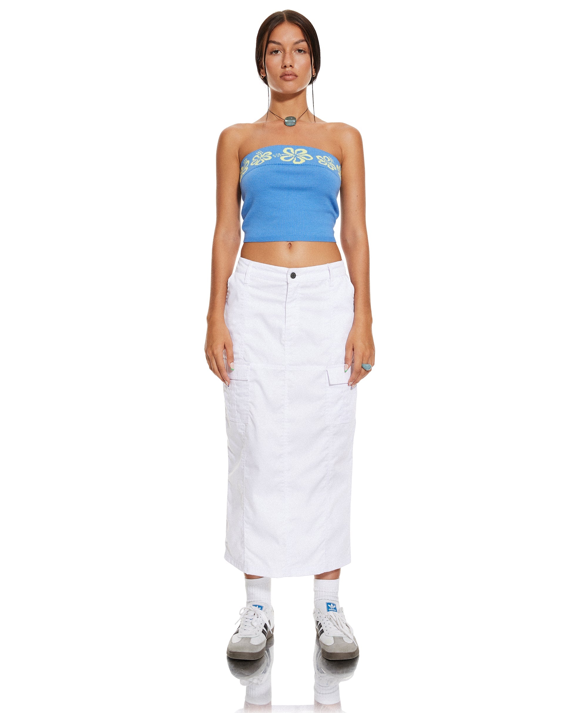 image of MOTEL X BARBARA Delina Crop Top in Blue Hibiscus