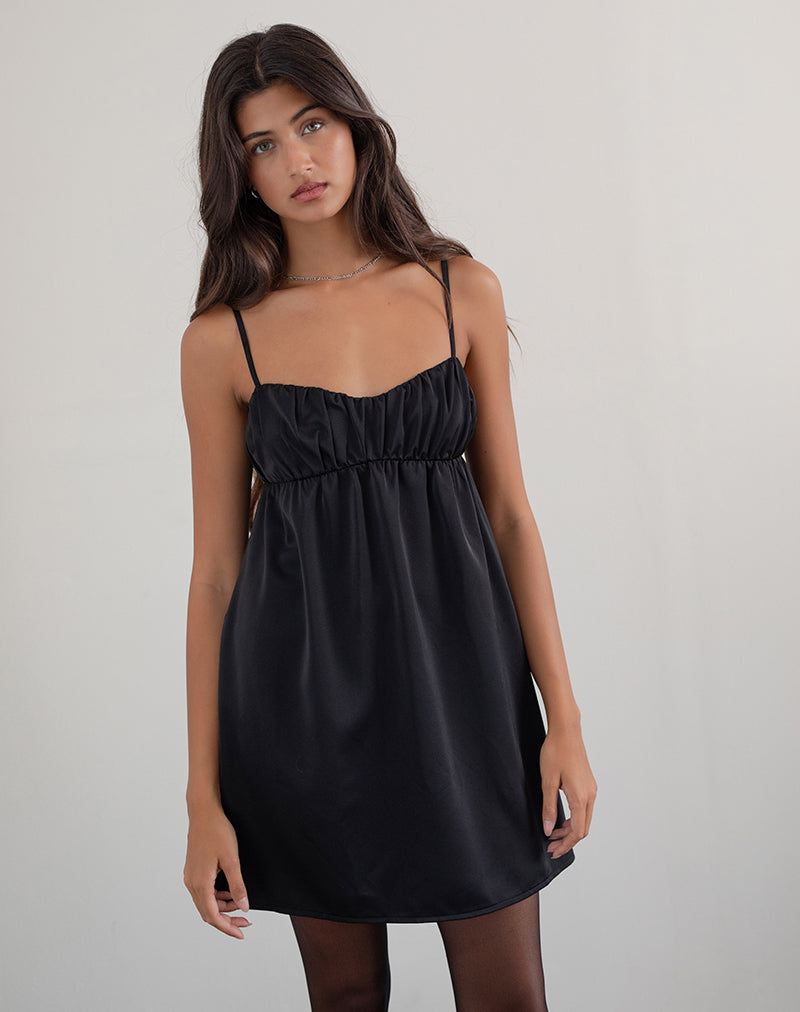 Image of Cadenza Square Neck Slip Mini Dress in Black