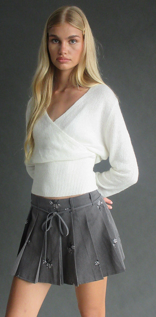 Image of Calina Skirt in Floral Embroidery Tailoring Charcoal