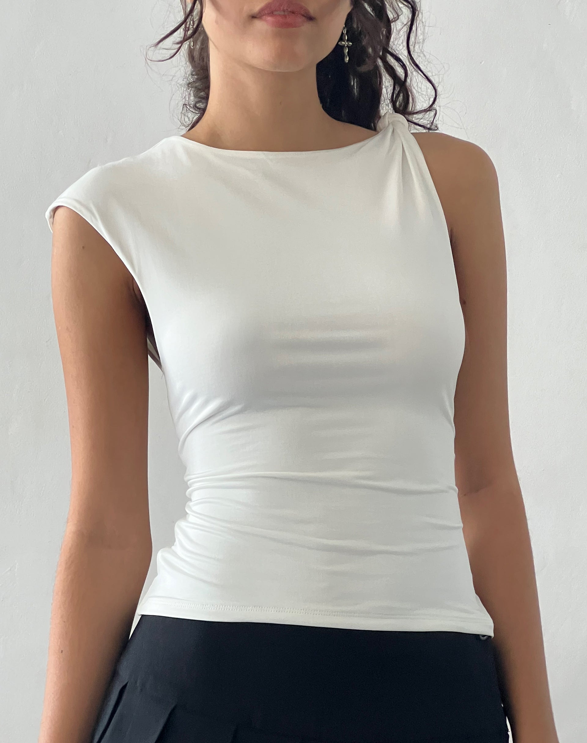 Image of Cambrie Asymmetric Sleeveless Top in Ivory